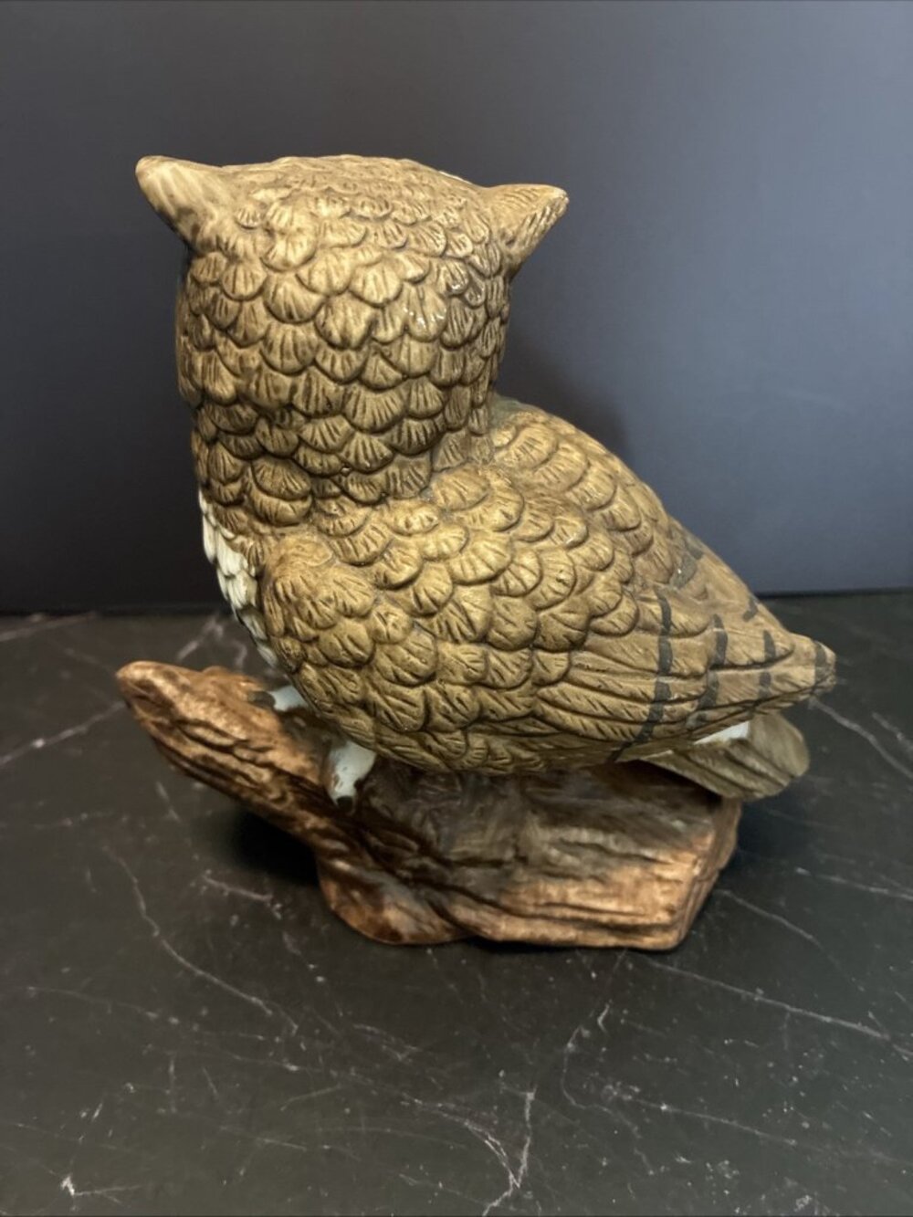 Vintage Ceramic Owl Figurine Brown White Woodland Bird Statue Decor 5 Inch - Picture 4 of 6